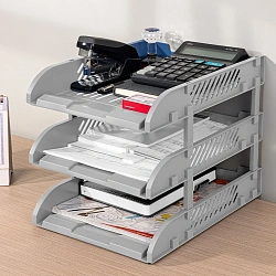 Лоток горизонтальный Deli E9213 GREY сборный для бумаг 325x241x155мм серый пластик (упак.:3шт) пластиковый пакет