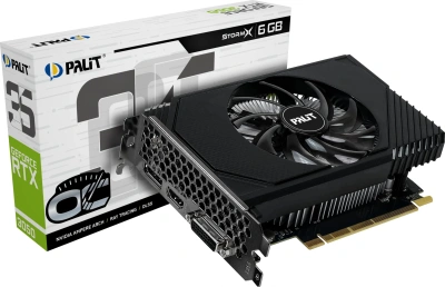 Видеокарта Palit PCI-E 4.0 RTX3050 STORMX OC NVIDIA GeForce RTX 3050 6Gb 96bit GDDR6 1042/14000 DVIx1 HDMIx1 DPx1 HDCP Ret