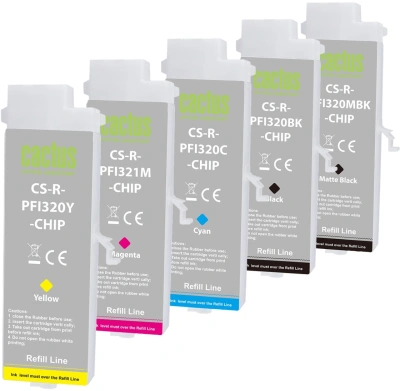 Картридж перезаправляемый струйный Cactus CS-R-PFI321SET-CHIP набор 5шт.упак. для Canon imagePROGRAF TM-250/255/350/355 с чипом