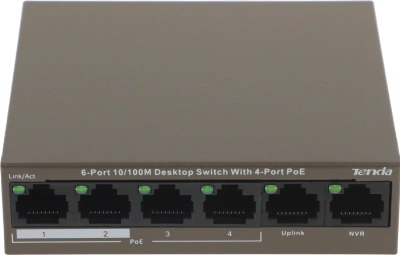 Коммутатор Tenda TEF1106P-4-63W (L2) 6x100Мбит/с 4PoE 63W неуправляемый