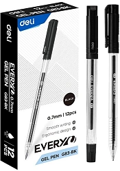 Ручка гелев. Deli EveryU EG83-BK прозрачный d=0.7мм черн. черн. 1стерж. кругл.