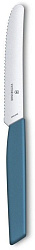Нож кухонный Victorinox Swiss Modern (6.9006.11W2) стальной столовый для томатов лезв.110мм серрейт. заточка синий