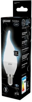 Лампа светодиодная Gauss 6.5Вт цок.:E14 свеча 220B св.свеч.бел.нейт. (упак.:10шт) (104101207)