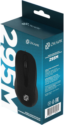 Мышь Оклик 295M черный оптическая 1600dpi USB 3but (412847)