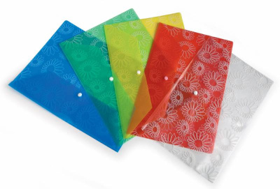 Конверт на кнопке Бюрократ -PK820BLU A4 с рисунком "Ромашки" пластик 0.18мм синий