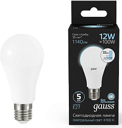 Лампа светодиодная Gauss 102502212-S 12Вт цок.:E27 груша 150B св.свеч.бел.нейт. грушевидная (упак.:1шт)