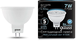Лампа светодиодная Gauss Black 7Вт цок.:GU5.3 рефлек. 220B св.свеч.бел.нейт. MR16 (упак.:10шт) (101505207)
