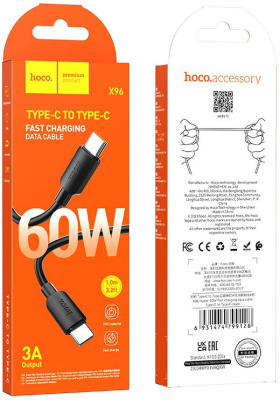 Кабель Hoco X96 Hyper X96 HYPER TYPE-C TO TYPE-C USB Type-C (m)-USB Type-C (m) 1м черный коробка