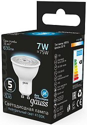 Лампа светодиодная Gauss MR16 7Вт цок.:GU10 спот 220B св.свеч.бел.нейт. MR16 (упак.:1шт) (101506207)