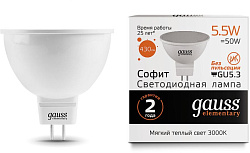 Лампа светодиодная Gauss Elementary MR16 5.5Вт цок.:GU5.3 спот 220B св.свеч.бел.теп. (упак.:10шт) (13516)