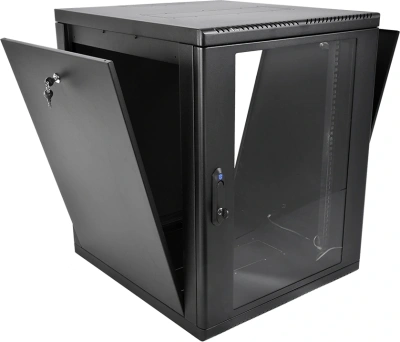 Шкаф коммутационный ЦМО (ШРН-М-12.500-9005) настенный 12U 600x520мм пер.дв.стекл 130кг черный 456мм 21.6кг 180град. 610мм