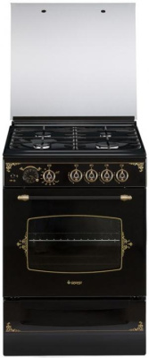 Плита Газовая Gefest ПГ 6100-03 0179 черный/рисунок "ретро" (стеклянная крышка) реш.чугун