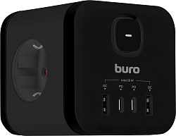 Сетевой разветвитель Buro BU-PW3UC-Plus-B (3 розетки) черный (коробка)
