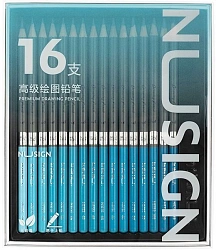 Карандаш ч/г Deli NS732 Nusign 2H*1, HB*2, 2B*3, 4B*3, 6B*2, 8B*2, 10B*1, 12B*1, 14B*1 коробка (16шт) 16 карандашей