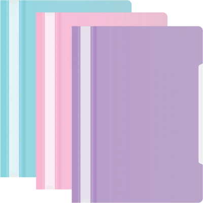 Папка-скоросшиватель Бюрократ Pastel -PSLPAST-MP A4 прозрач.верх.лист пластик ассорти 0.14/0.18 (упак.:3шт)