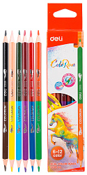 Карандаши цв. Deli EC00500 ColoRun двухцвет. липа 12цв. коробка/европод. (6шт)