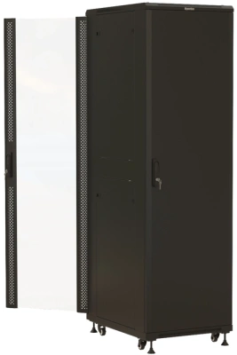 Шкаф серверный Hyperline (TTBR-4261-AS-RAL9004) напольный 42U 600x1000мм пер.дв.стекл задн.дв.спл.стал.лист 2 бок.пан. 800кг черный 910мм 128.2кг 2055мм IP20 сталь