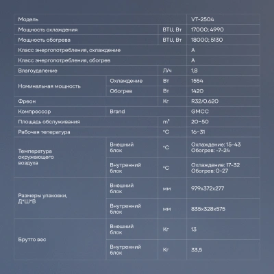 Сплит-система Vitek VT-2504 белый