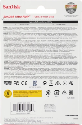 Флеш Диск Sandisk 512Gb Cruzer Ultra Flair SDCZ73-512G-G46 USB3.0 серебристый/черный