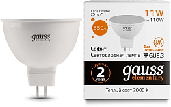 Лампа светодиодная Gauss Elementary 13511 11Вт цок.:GU5.3 софит 180B св.свеч.бел.теп. MR16 (упак.:1шт)