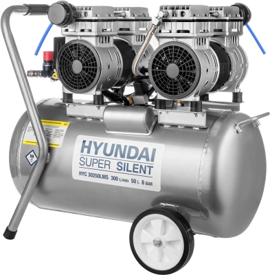 Компрессор поршневой Hyundai HYC 30250LMS безмасляный 300л/мин 50л 2000Вт серебристый/черный