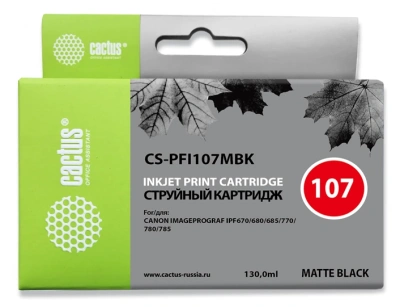 Картридж струйный Cactus CS-PFI107MBK PFI-107 MBK черный матовый (130мл) для Canon IP iPF670/iPF680/iPF685/iPF770/iPF780/iPF785