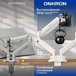 Кронштейн для мониторов Onkron G160 BW черный/белый 13"-32" макс.10кг настольный поворот и наклон верт.перемещ.