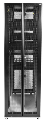 Шкаф серверный ЦМО (ШТК-СП-42.6.10-48АА-9005) напольный 42U 600x990мм пер.дв.перфор. задн.дв.перфор.2-хст. 2 бок.пан. направл.под закл.гайки 1350кг черный