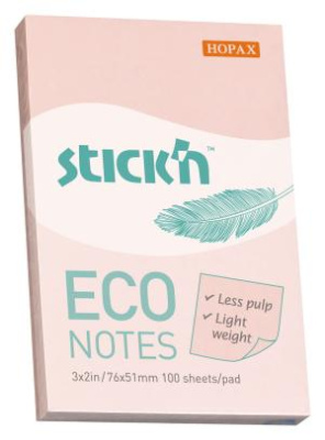 Блок самоклеящийся бумажный Stick`n ECO 21742 51x76мм 100лист. 60г/м2 пастель розовый