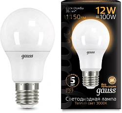 Лампа светодиодная Gauss A60 12Вт цок.:E27 груша 220B св.свеч.бел.теп. A60 (упак.:1шт) (102502112)