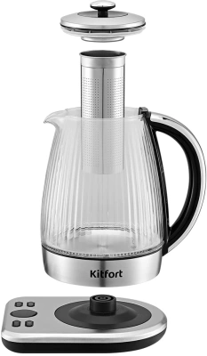 Чайник электрический Kitfort КТ-6711 1.7л. 2200Вт серебристый/черный корпус: пластик/стекло