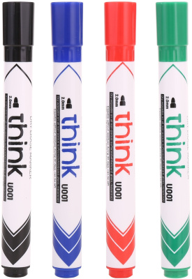 Набор маркеров для досок Deli EU00101 Think круглый пиш. наконечник 2мм 4цв. блистер (4шт.)