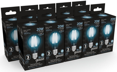 Лампа светодиодная Gauss Filament 102902220 20Вт цок.:E27 груша 220B 4100K св.свеч.бел.нейт. (упак.:1шт)