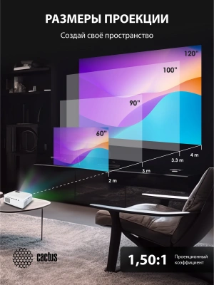 Проектор Cactus CS-PRM.07WT.Full HD LCD 320Lm ANSI (1920x1080) 1500:1 ресурс лампы:50000часов 1xUSB typeA 3xHDMI 1.16кг