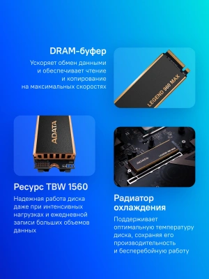 Накопитель SSD A-Data PCIe 4.0 x4 2TB ALEG-960M-2TCS Legend 960 Max M.2 2280