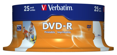 Диск DVD-R Verbatim 4.7Gb 16x Cake Box (25шт) Printable (43538)