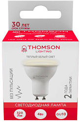 Лампа светодиодная Thomson TH-B2103 4Вт цок.:GU10 рефлек. 220B св.свеч.бел.теп. MR16 (упак.:1шт)