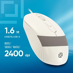 Мышь Оклик 310M белый/серый оптическая 2400dpi USB для ноутбука 4but (1869103)