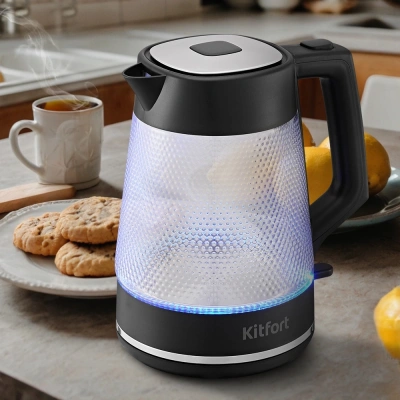 Чайник электрический Kitfort КТ-6710 1.7л. 2200Вт черный/серебристый корпус: стекло/металл/пластик