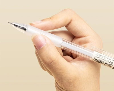 Ручка гелев. автоматическая Deli EG122-BK прозрачный d=0.38мм черн. черн. игловидный пиш. наконечник резин. манжета