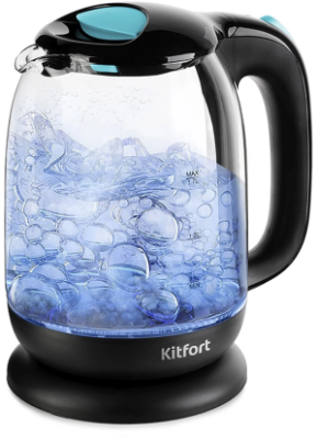 Чайник электрический Kitfort КТ-625-1 1.7л. 2200Вт черный/голубой корпус: стекло/пластик