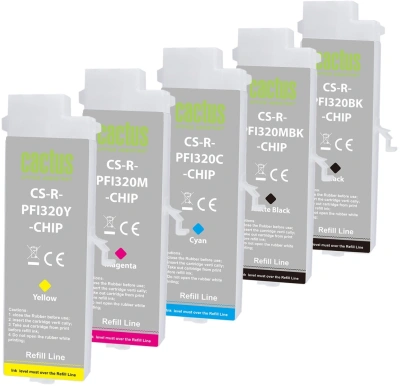 Картридж перезаправляемый струйный Cactus CS-R-PFI320SET-CHIP набор 5шт.упак. для Canon imagePROGRAF TM-200/200MFP/205/300/300MFP/305/250/255/350/355 с чипом