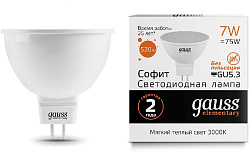 Лампа светодиодная Gauss 7Вт цок.:GU5.3 рефлек. 220B св.свеч.бел.теп. MR16 (упак.:1шт) (13517)