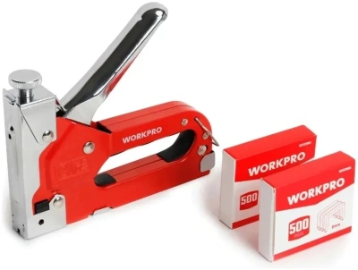 Степлер ручной Workpro WP223005 скобы тип 53: 4-14мм гвозди J 10-14 мм (кейс в комплекте)