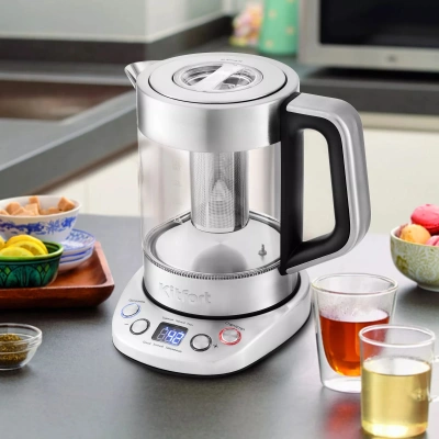 Чайник электрический Kitfort КТ-650 1.5л. 2200Вт серебристый корпус: стекло/металл