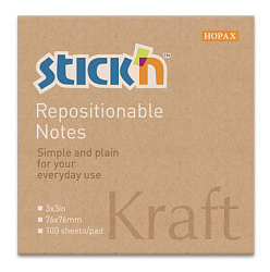 Блок самоклеящийся бумажный Stick`n 21639 76x76мм 100лист. 62г/м2 Kraft Notes