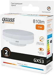 Лампа светодиодная Gauss 11Вт цок.:GX53 таблетка 220B св.свеч.бел.теп. Tablet (упак.:10шт) (83811)