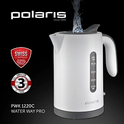 Чайник электрический Polaris PWK 1220C 1.2л. 2200Вт белый/серый корпус: пластик