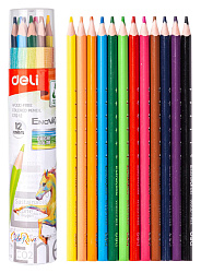 Карандаши цв. Deli EC112-12 Enovation трехгран. пластик 12цв. карт.тубус (12шт)