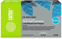 Картридж струйный Cactus CS-F6U16AE 953XL голубой (26мл) для HP OJ Pro 7740/8210/8218/8710/8715 с чипом